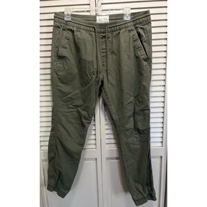 Sun & Stone Olive Green Jogger Pants Mid Rise Zip Size L Elastic Hem Elastic/Tie